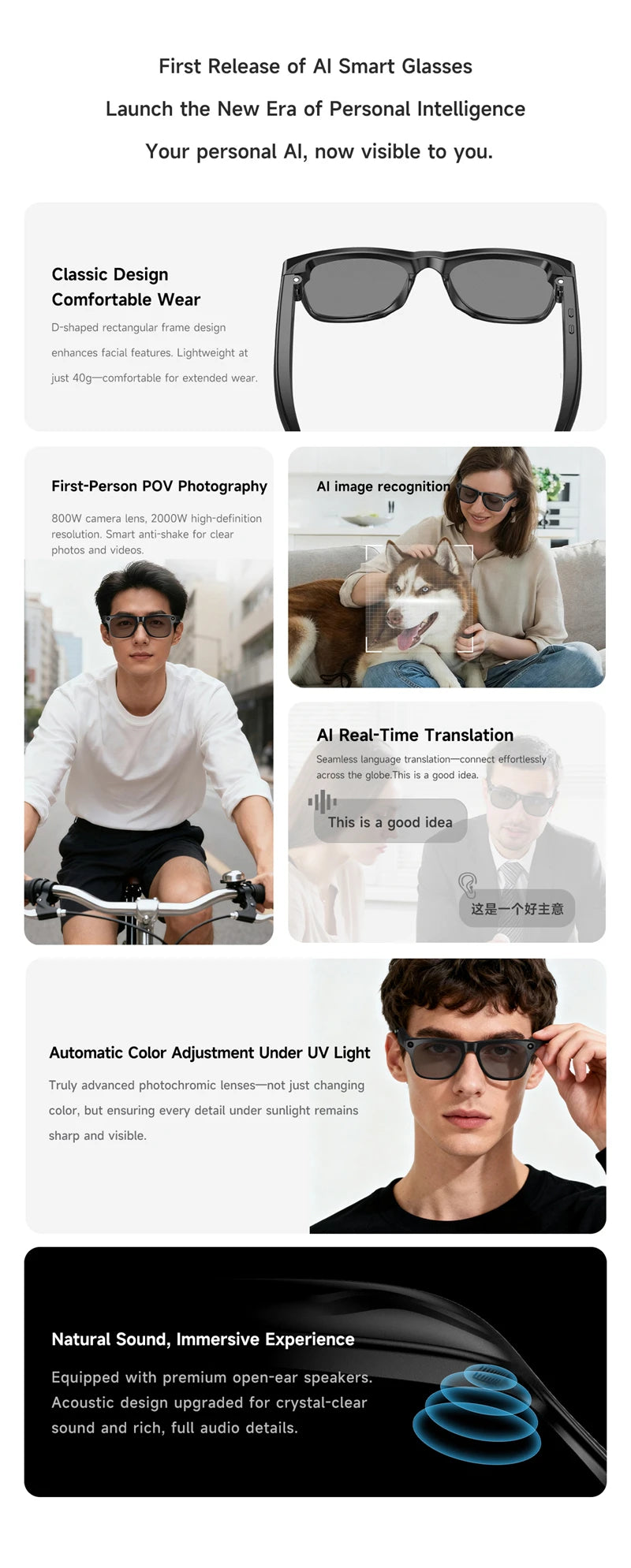For Xiaomi AI Smart Glasses Photochromic Glasses 4K HD Camera Chat GPT Bluetooth Call Video Music Touch Translate Sunglasses