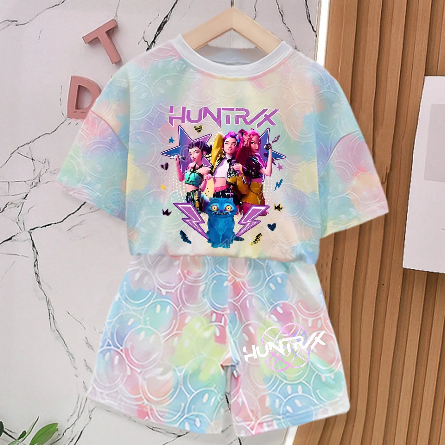 New T-shirt Set for Girls' Summer Clothing with Printed Design, Cartoon Fashion, Comfortable Short Sleeves