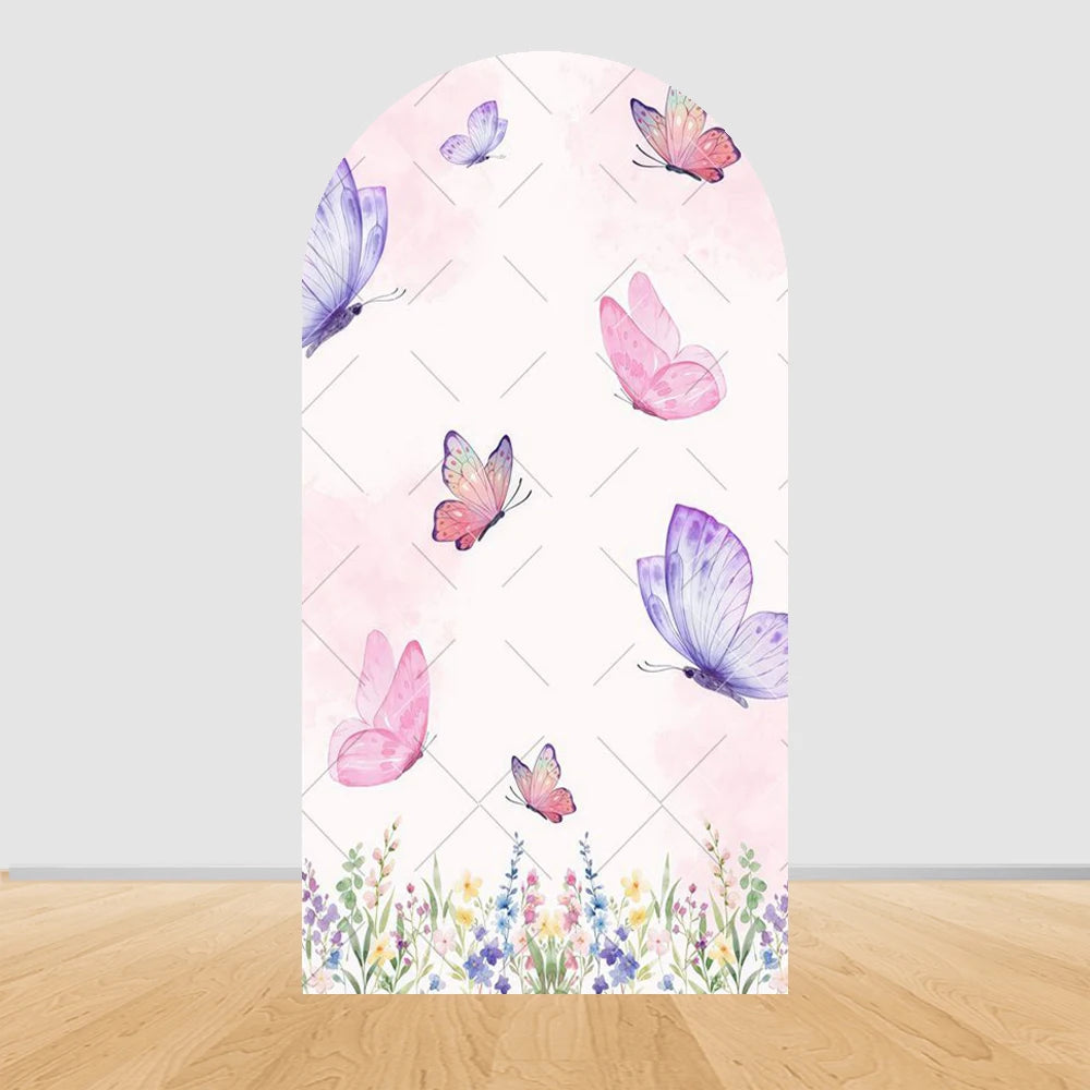 Fairy Woodhouse Arch Backdrop Cover Girl Birthday Party Baby Shower Pink Floral Butterfly Arch Background Photography Decoration