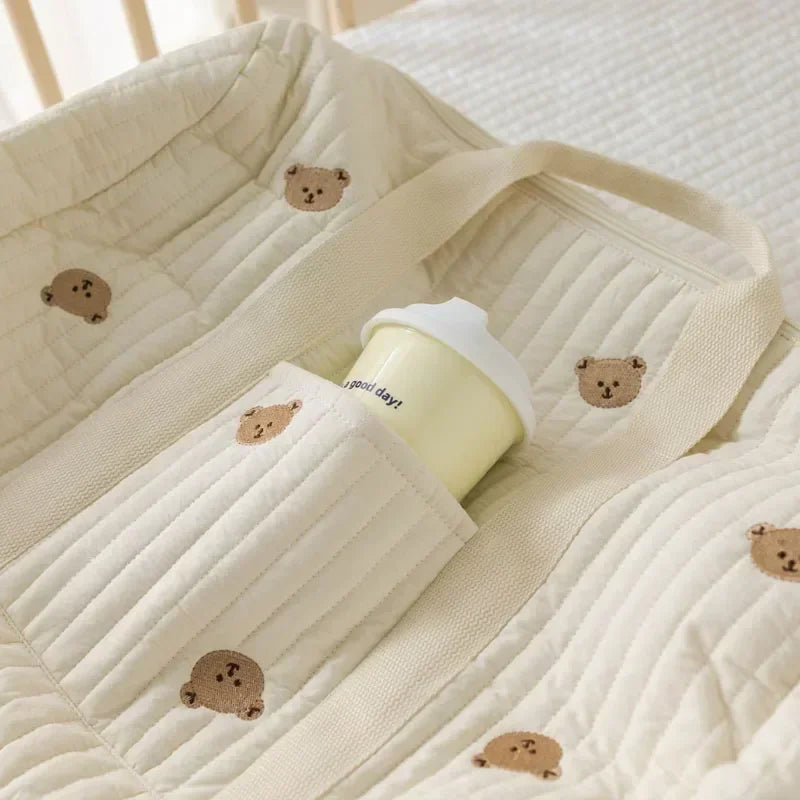 I YAN Mommy Bag Bear maternity diaper bag with stroller straps, portable baby nappy organizer, travel tote, and changing messenger features.