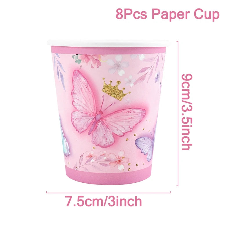 Butterfly Birthday Party Decoration Kids Girls Butterfly Party Disposable Tableware Paper Cup Plate Birthday Baby Shower Party - I YAN