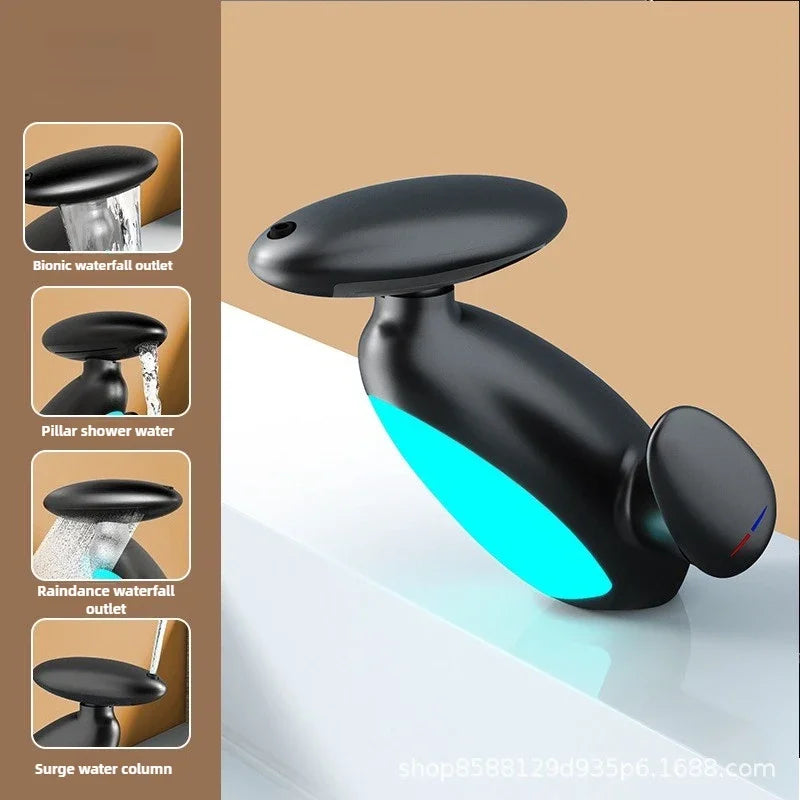 LED Basin Faucet Multi Functional Water Outlet Cold and Hot Desktop Installation Heavy Tap