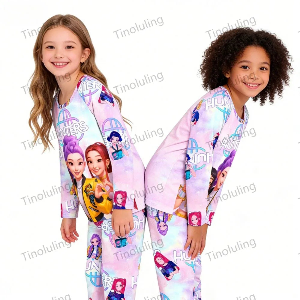 KPop Girls Pyjamas Suit Kids Pajamas Set Long Sleeve Girls Clothing 2pcs Children's Sleepwear Cartoon Boys Nightwear 3-14Y
