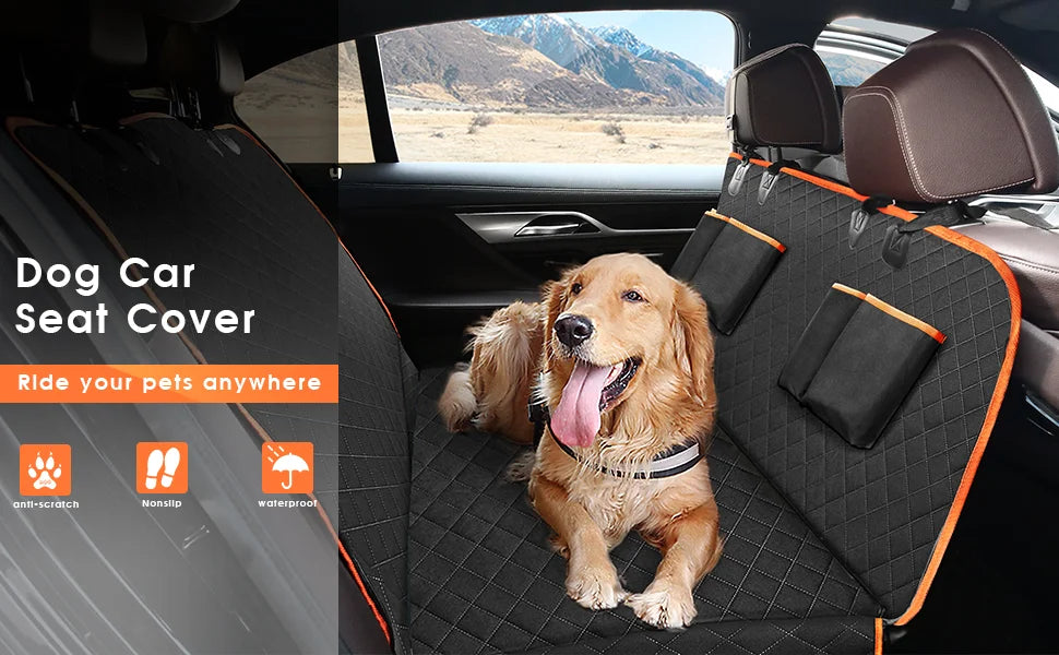 I YAN waterproof dog car seat cover in hammock style with soft, scratch-proof, nonslip material protecting car back seat from pets