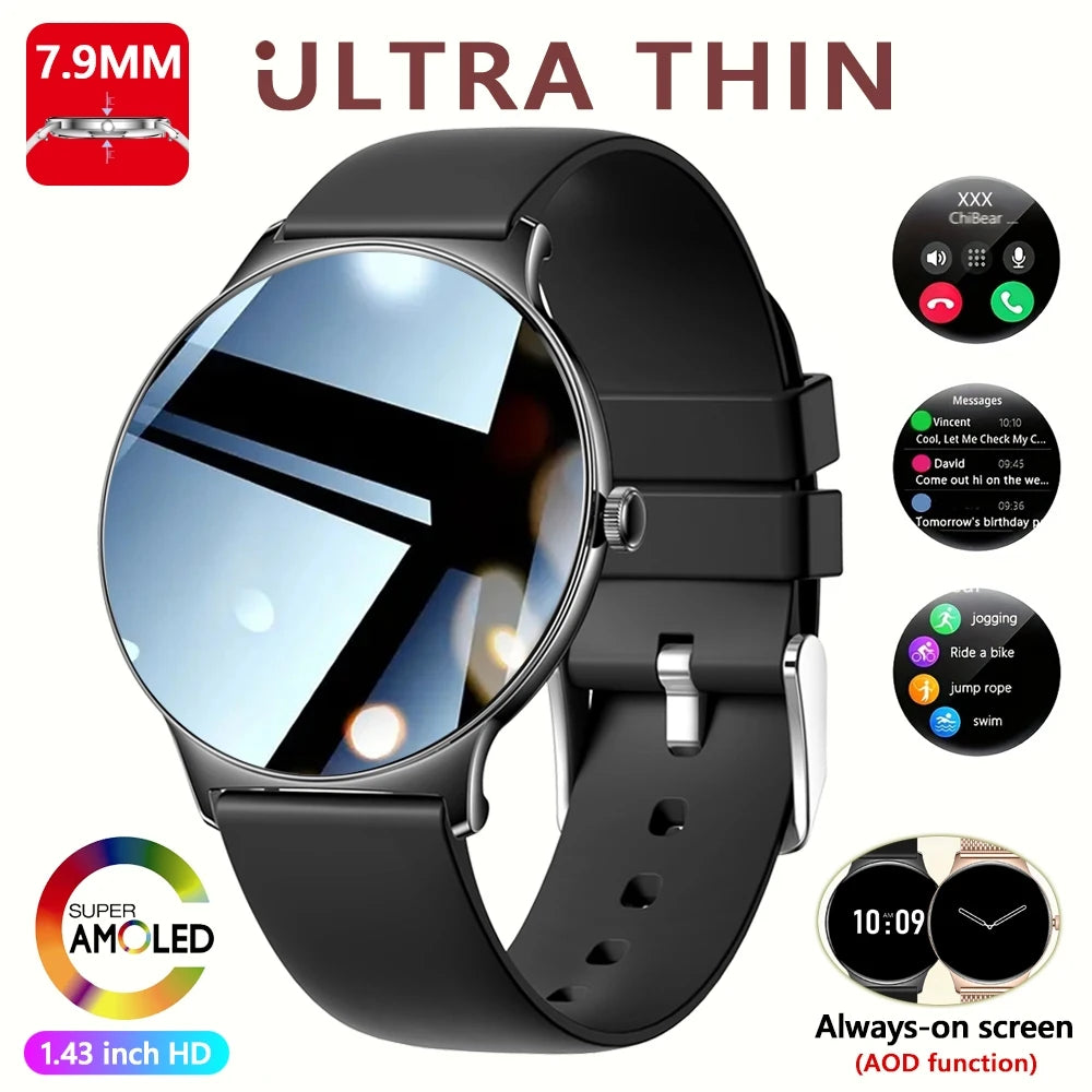 2026 New Ultra Slim AMOLED Smart Watch Women Screen Always Display Time Heart Rate BT Calling High-end Fashion Smartwatch