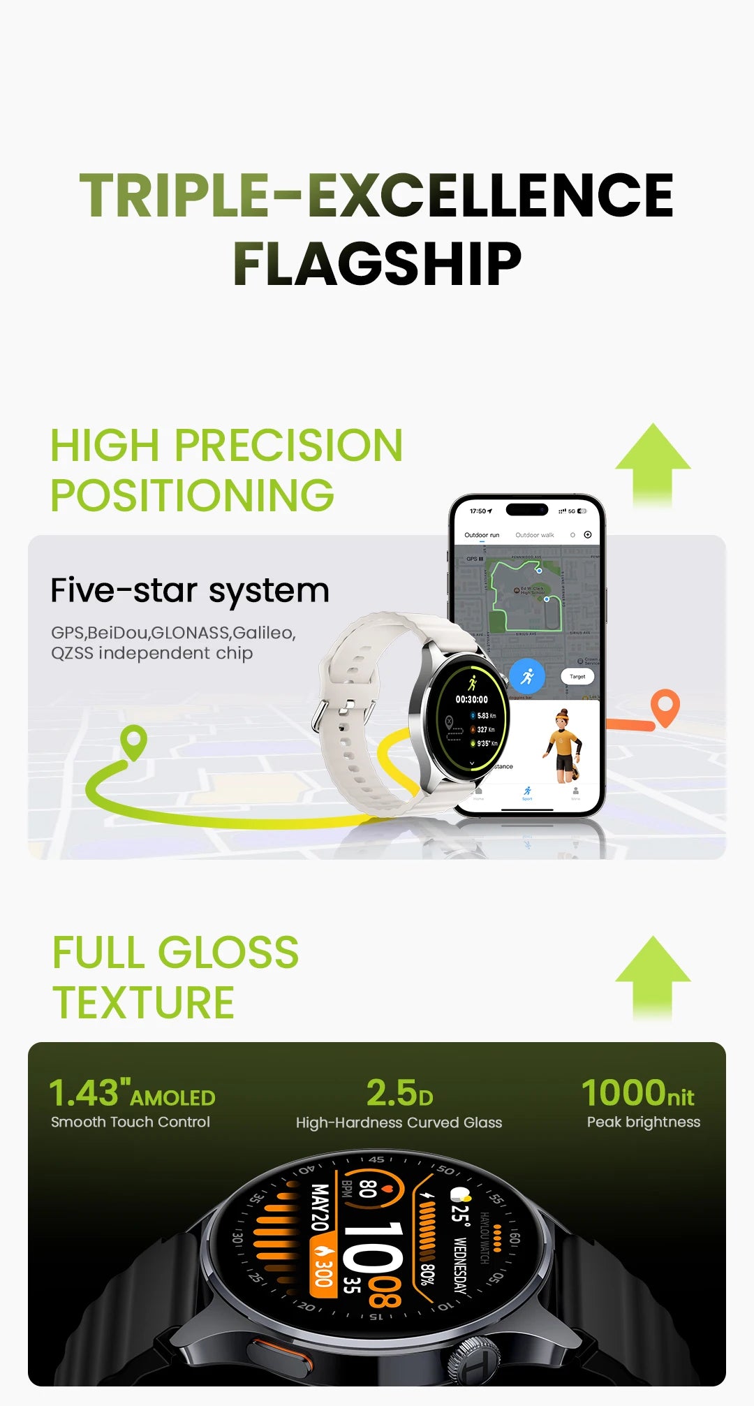Watch 4S GPS Smartwatch 1.43” HD AMOLED Display 5 Satellite GPS Positioning 120+ Workout Modes Sport Fitness Smart Watch