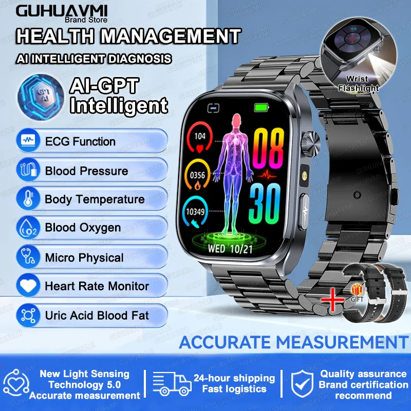 2025Nursing Level Uric Acid Blood lipids Smart Watch Men Blood Pressure ECG+PPG Clock Body Analysis Voice Call Health Smartwatch