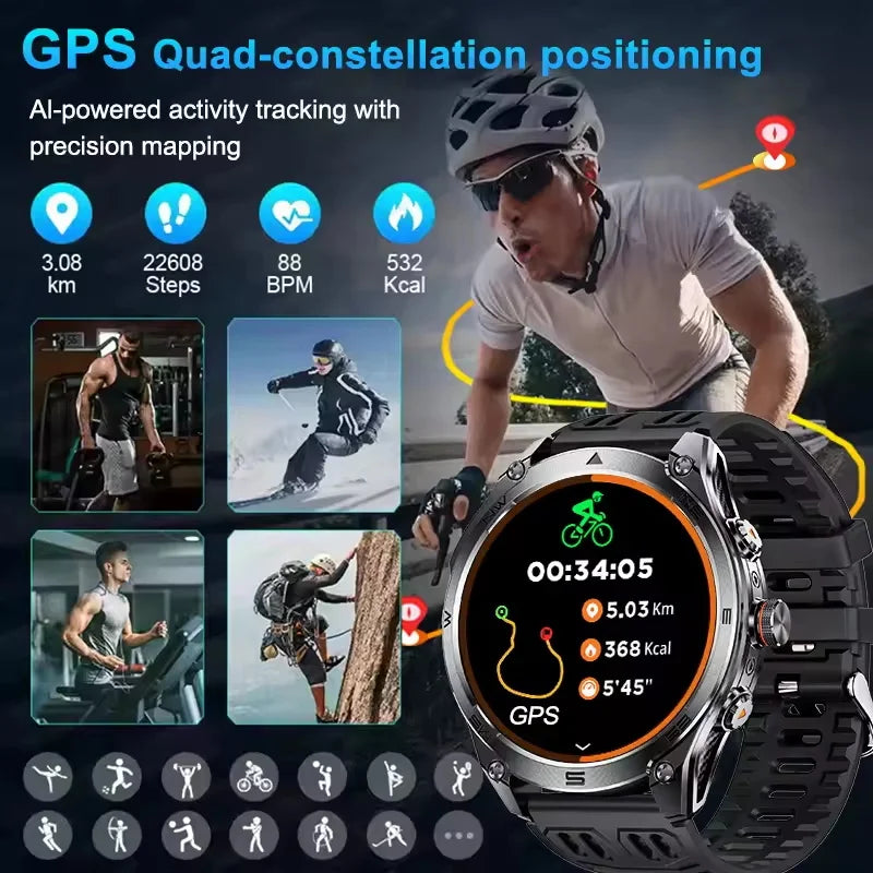 2025 NEW T-REX3 Built-in Dual-band GPS Sports Smart Watches 1000 mAh Battery Compass Outdoor RIDE Run 10ATM Waterproof Bracelet