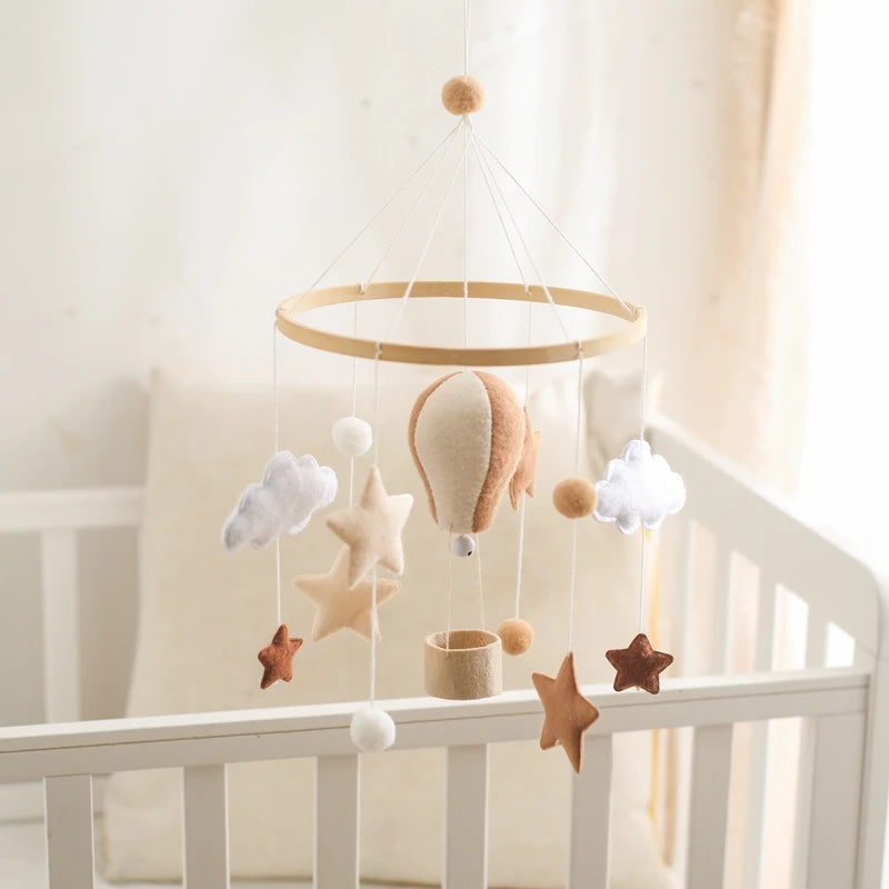 Hot Air Balloon Wooden Baby Crib Mobile – Musical Bed Bell & Rattles for Newborns 0–12M - I YAN