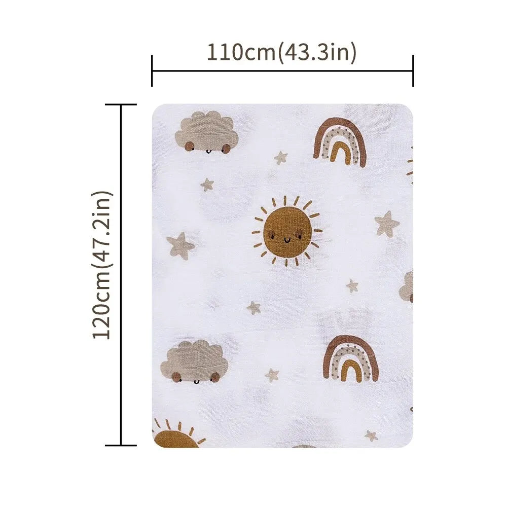 Bamboo Cotton Baby Muslin Swaddle Blanket 120x110cm – Soft Print Baby Towel Wrap for Newborns - I YAN