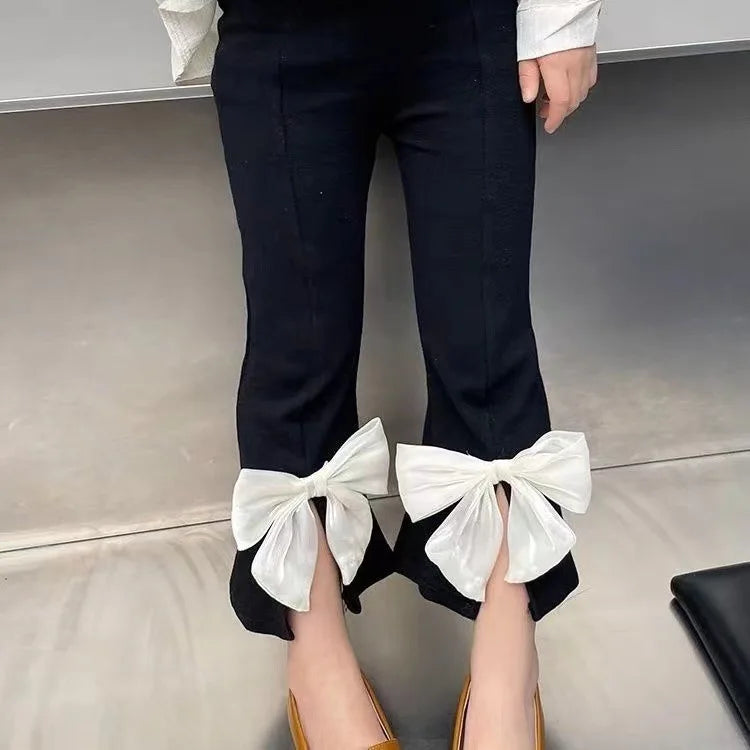 Toddler Kids Boot Cut Pants  Autumn Bowknot Infant Baby Girls Bell Bottoms Korean 2-8Y Girls Versatile Casual Long Pants