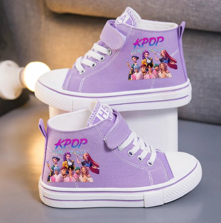 KPop Demon Hunters Canvas Shoes Student Casual Children Slip on Flat Board Shoes Kids Soft Bottom Non Slip Breathable Sneakers