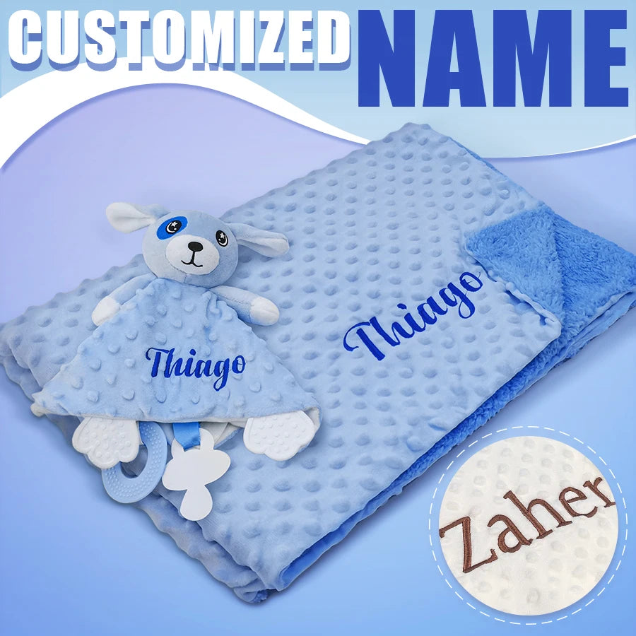 Soft I YAN personalized baby blanket and lovey set with minky dot fabric, perfect for boys and girls, ideal for baby shower gifts