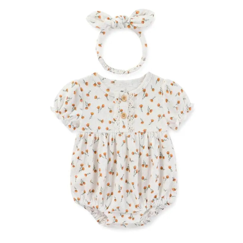 Baby Girl Clothes Sets Cotton Bodysuit +Headband Short Sleeve Newborn Baby Girl Jumpsuit Summer Solid Color 6-24Months Bebes