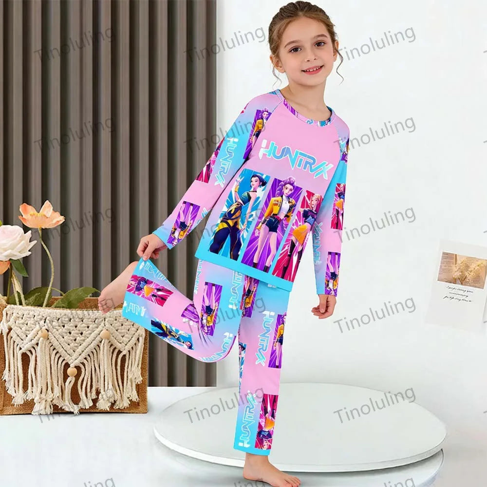 KPop Girls Pyjamas Suit Kids Pajamas Set Long Sleeve Girls Clothing 2pcs Children's Sleepwear Cartoon Boys Nightwear 3-14Y