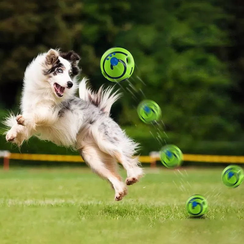 Interactive dog toy ball by I YAN with sound and light features, designed to entertain pets during playtime.