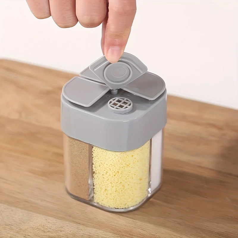 4in1 Camping Seasoning Shaker Multi-Purpose Spice Jar with Lid 4-Compartment For Outdoor BBQ Cooking Salt Pepper Storage Box