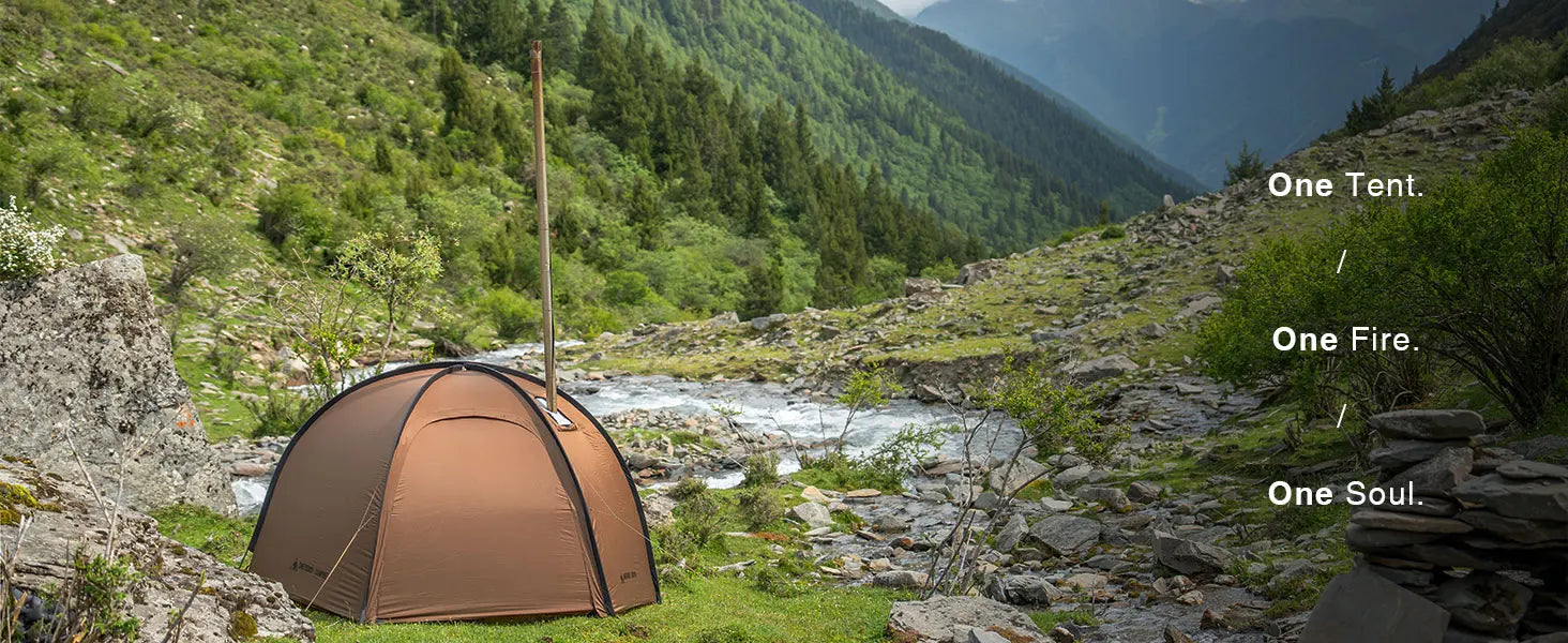 Coco Nest Solo Dome Tent with Stove Jack 3000mm Waterproof Camping Hot Tent with Mesh Inner for Bushcraft Glamping