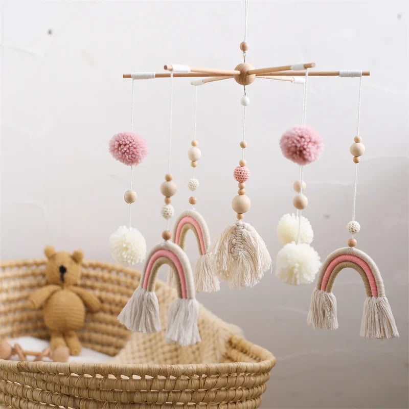 Boho Rainbow Baby Crib Mobile – Wooden Montessori Bed Bell for Newborns - I YAN