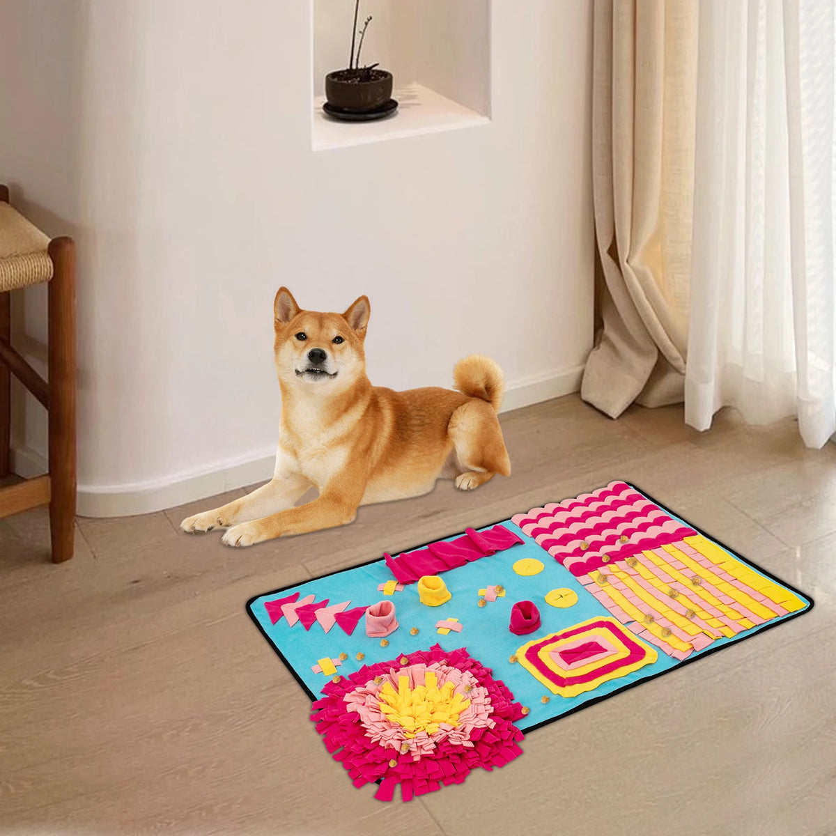 Large I YAN fleece dog snuffle mat, 70x105cm, interactive slow feeding puzzle mat for dogs with textured fleece surface.
