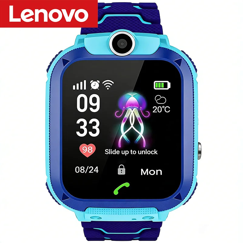 Lenovo Kids Smart Watch 4G GPS Tracker – SIM Card Calling Camera IP67 Waterproof Children's Watch Birthday Gift - I YAN