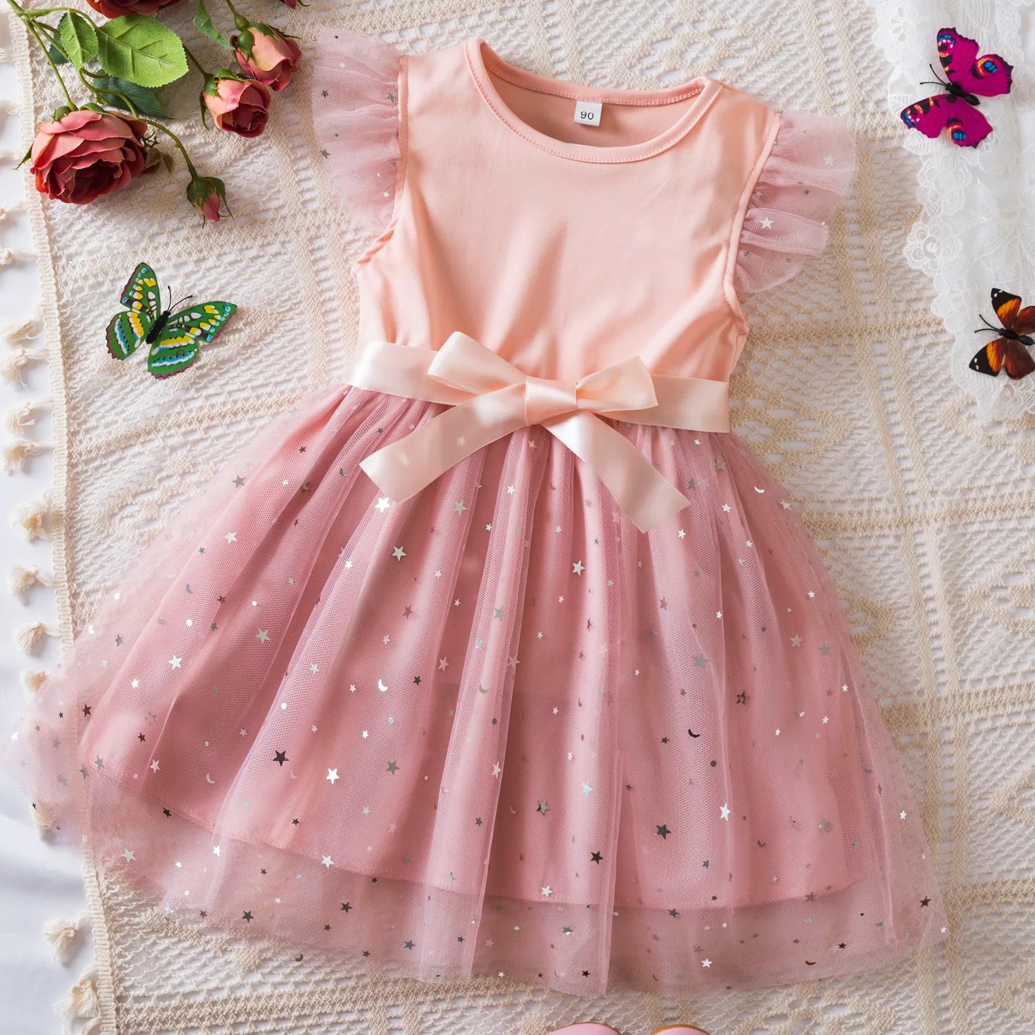 K-Pop Hunters Zoey Rumi Girls Sequin Tutu Dress with Bow Flutter Sleeves Summer Princess Party Outfit for Toddler Kids 2-6 Years
