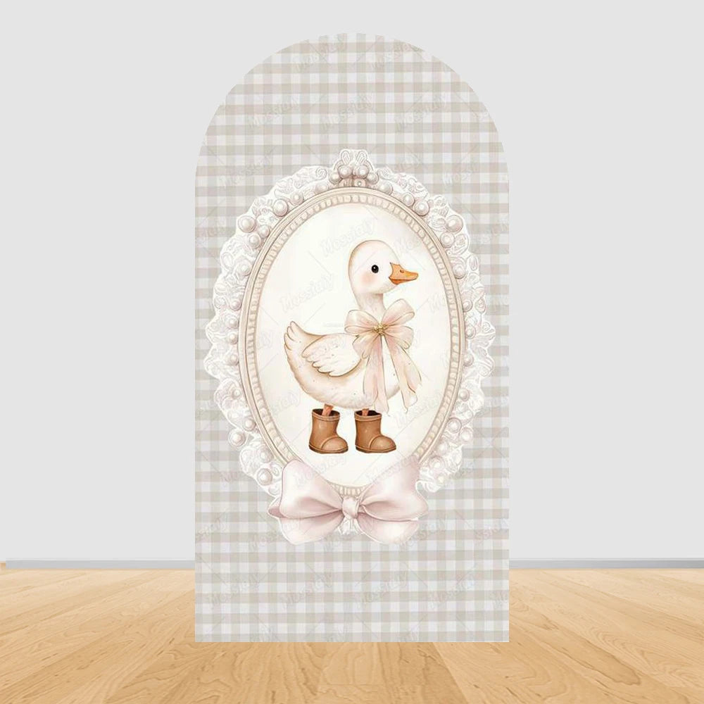 Cartoon Big White Goose Pink Bow Arch Cover Backdrop Children Baby 1st Birthday Party Baby Shower Decor Background Double-Sided