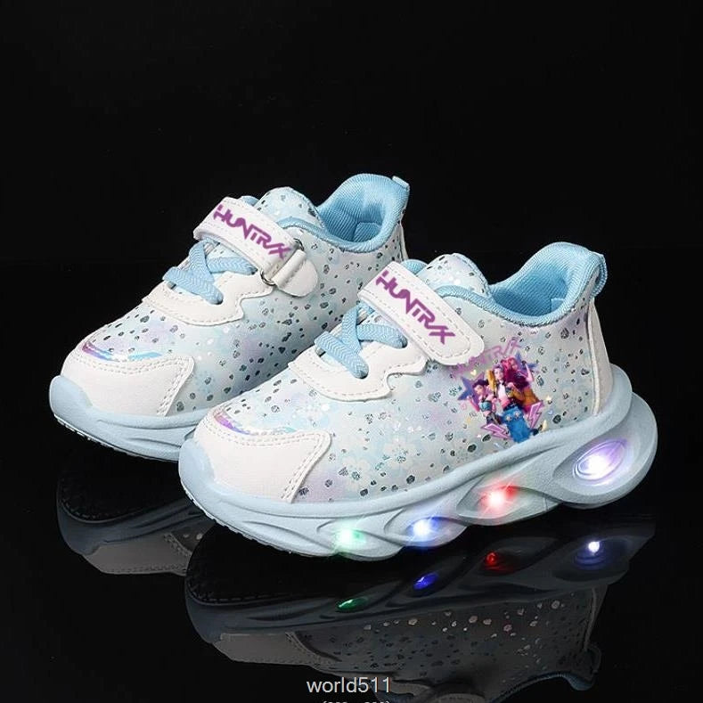 Children's LED Shoes Kpop Demon Hunter Light Up Sneakers Kids Mesh LED Shoes Flashing Lights Toddler Cartoon Sports Shoes Girls