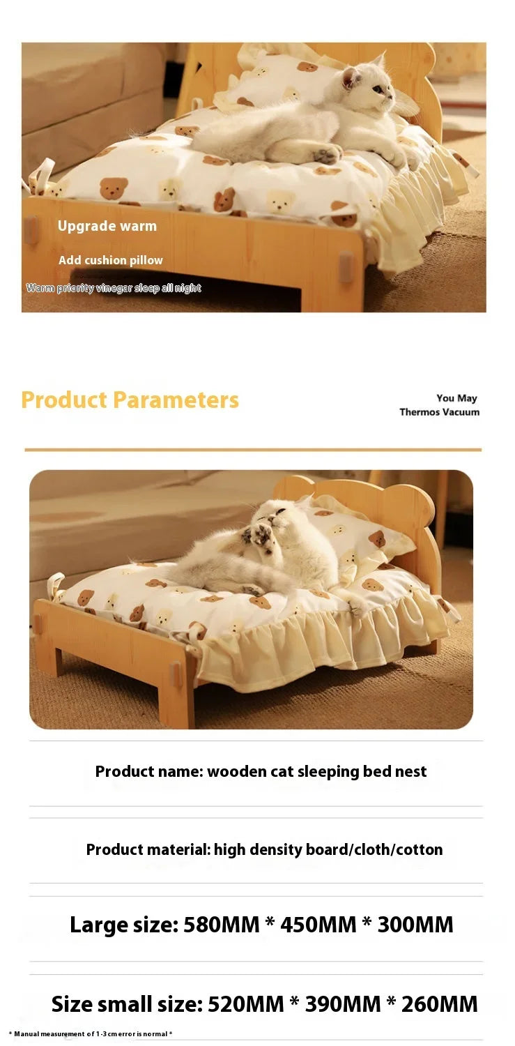 Solid Wood Cat Bed Dog Bed Removable Mat Washable All Season Universal Cat Nest Dog House Pet Supplies Pet Bed Within 7kg