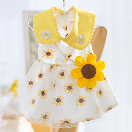 Cute dog princess dress by I YAN featuring mesh fabric, lace details, a bow, and suitable for small dogs like Poodles and Chihuahuas.