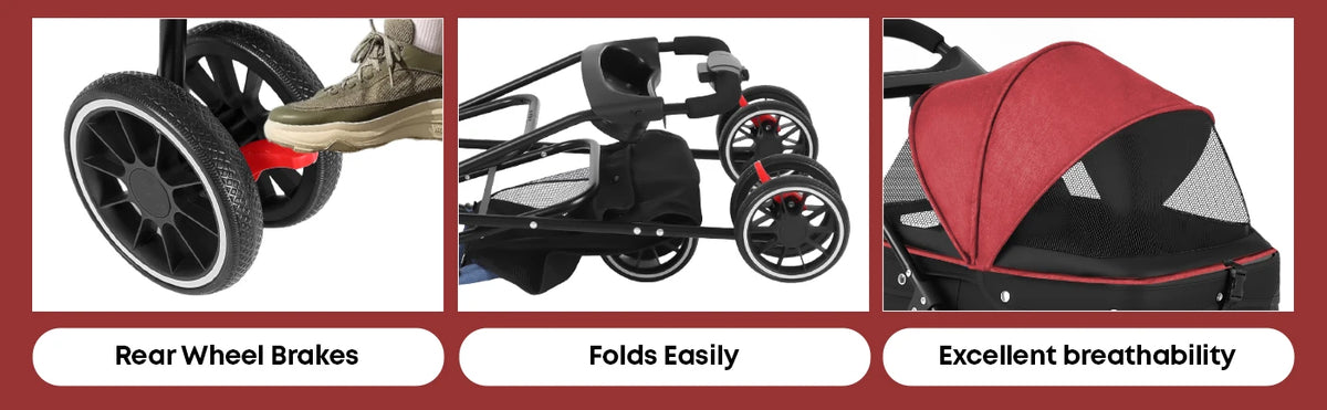 I YAN pet stroller for small and medium cats and dogs, 3-wheel foldable carrier with breathable mesh canopy for outdoor travel.
