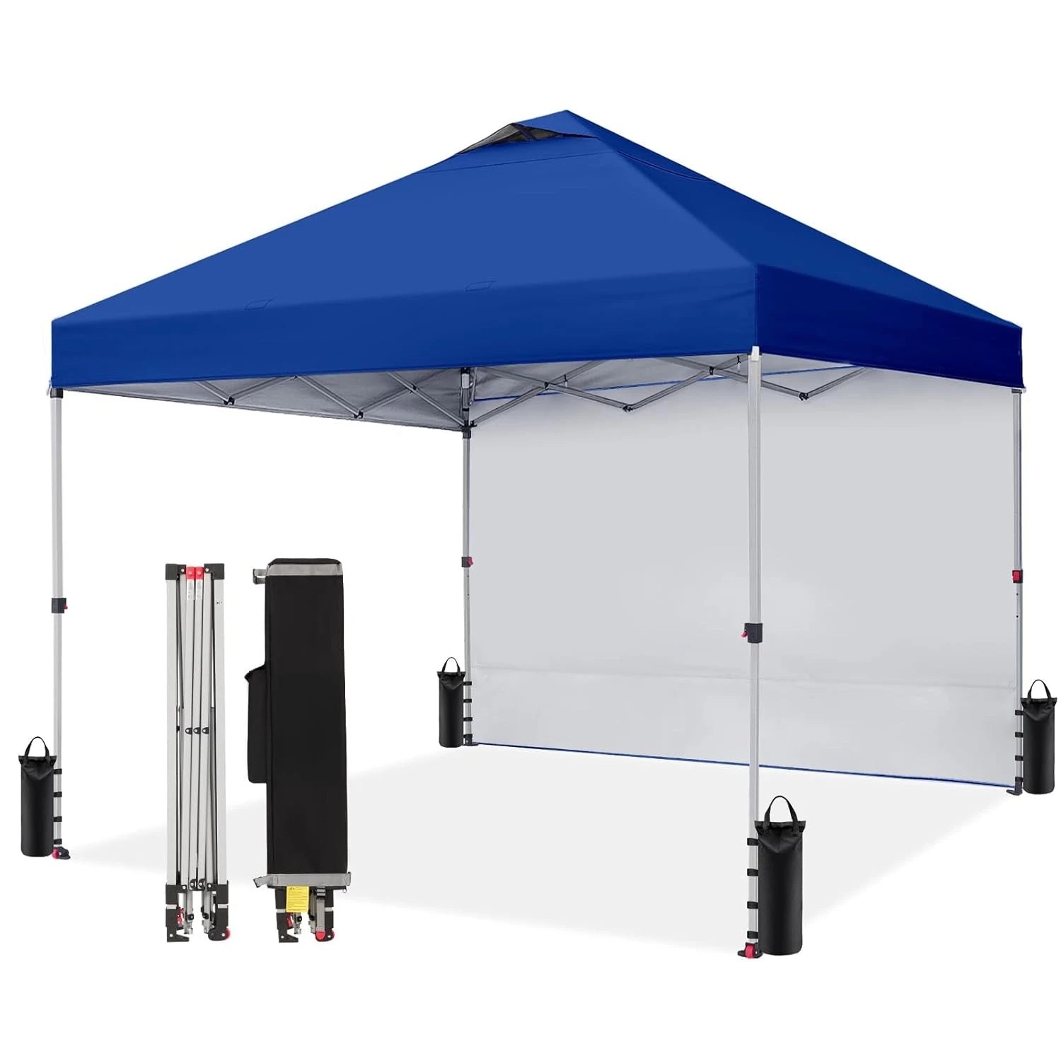 10x10 Pop Up Canopy with 1 Side Wall - Beach Tent with One Push Setup - Outdoor Sun Shade for Events, Parties, Customized