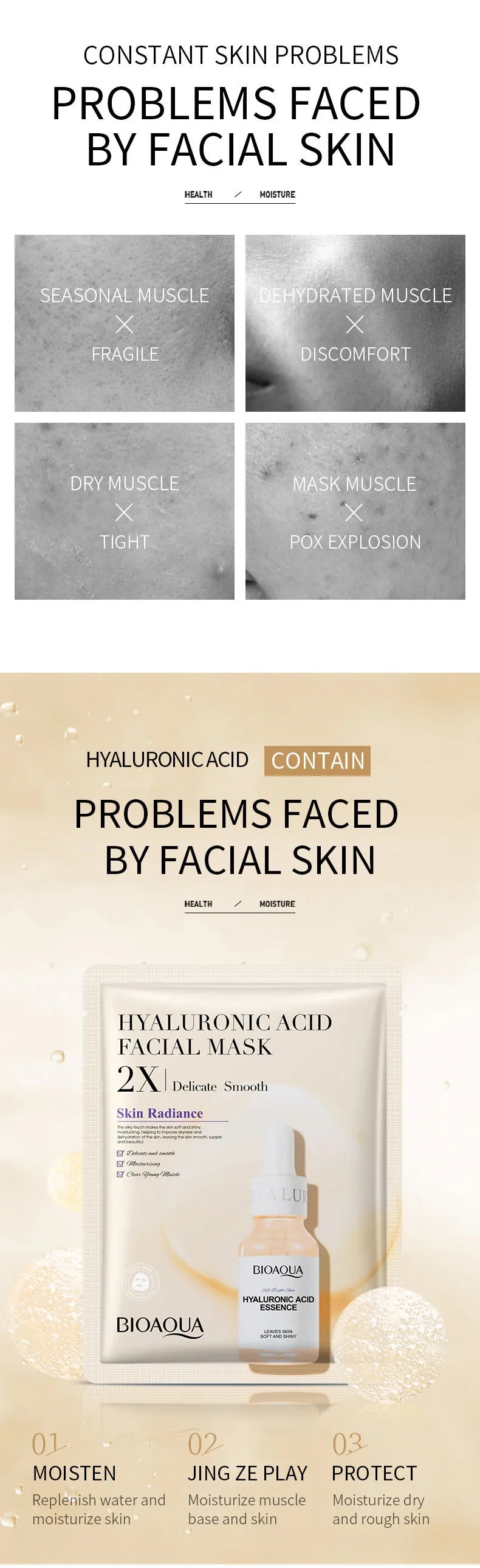 10pcs BIOAQUA Centella Collagen Face Mask Moisturizing Refreshing Sheet Masks Hyaluronic Acid Facial Mask Skin Care Products