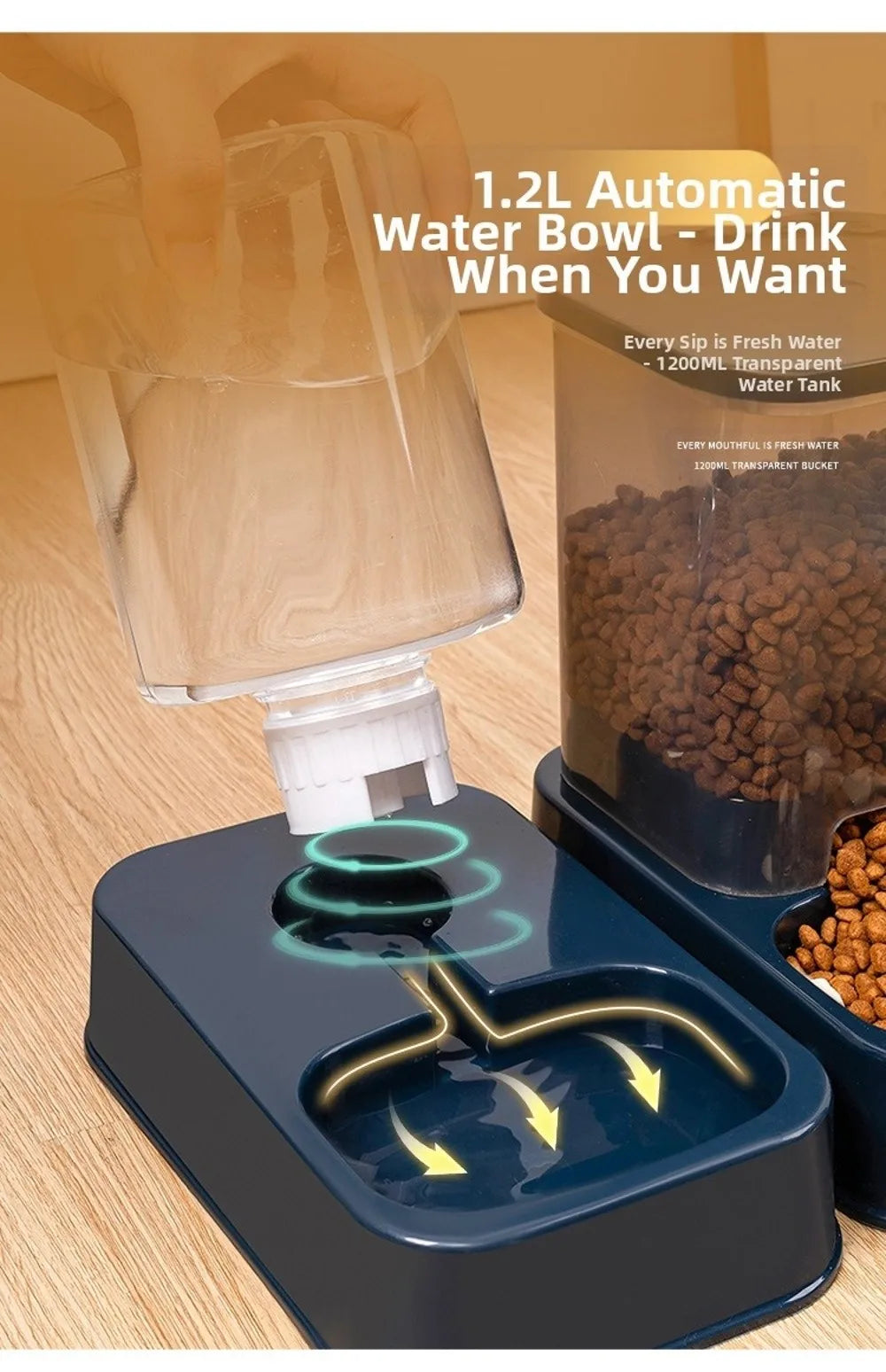 1.2L/1.5L Pet Automatic Feeder Plastic 2 Styles Cat Dog Water Dispenser Feeder Set Large Capacity 3 Colors
