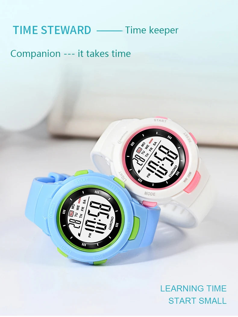 I YAN UTHAI CE49 kids smartwatch with luminous display, waterproof design, alarm, and electronic features for boys and girls.