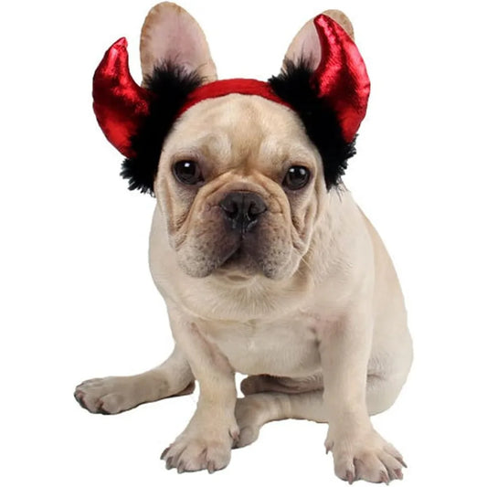 Pet Halloween Costumes: Devil Horn Headband and Dress Up Accessories for Cats and Small Dogs, Red