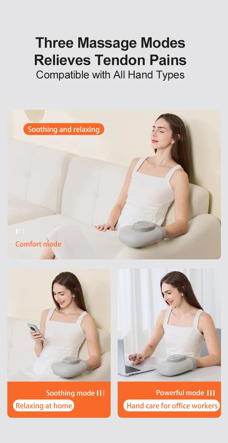 2025 New Electric Hand Massager Home Finger Joint Airbag Kneading Hot Compress Massage Artifact