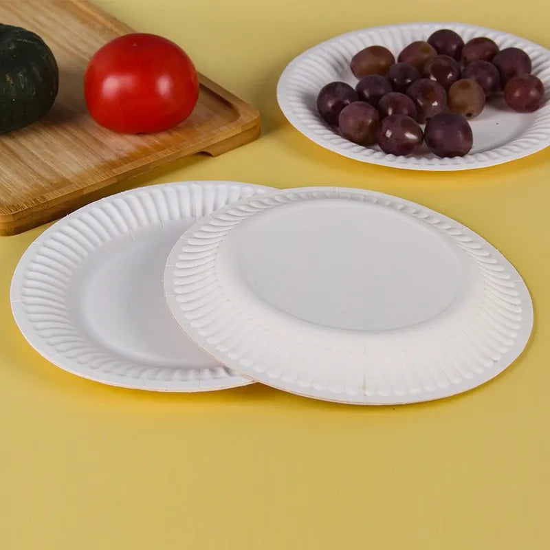 50pcs Paper Plate, Disposable Party Tableware, Bone Spitting Plate, Picnic Plate, Children's Drawing Diy White Cardboard, Decora