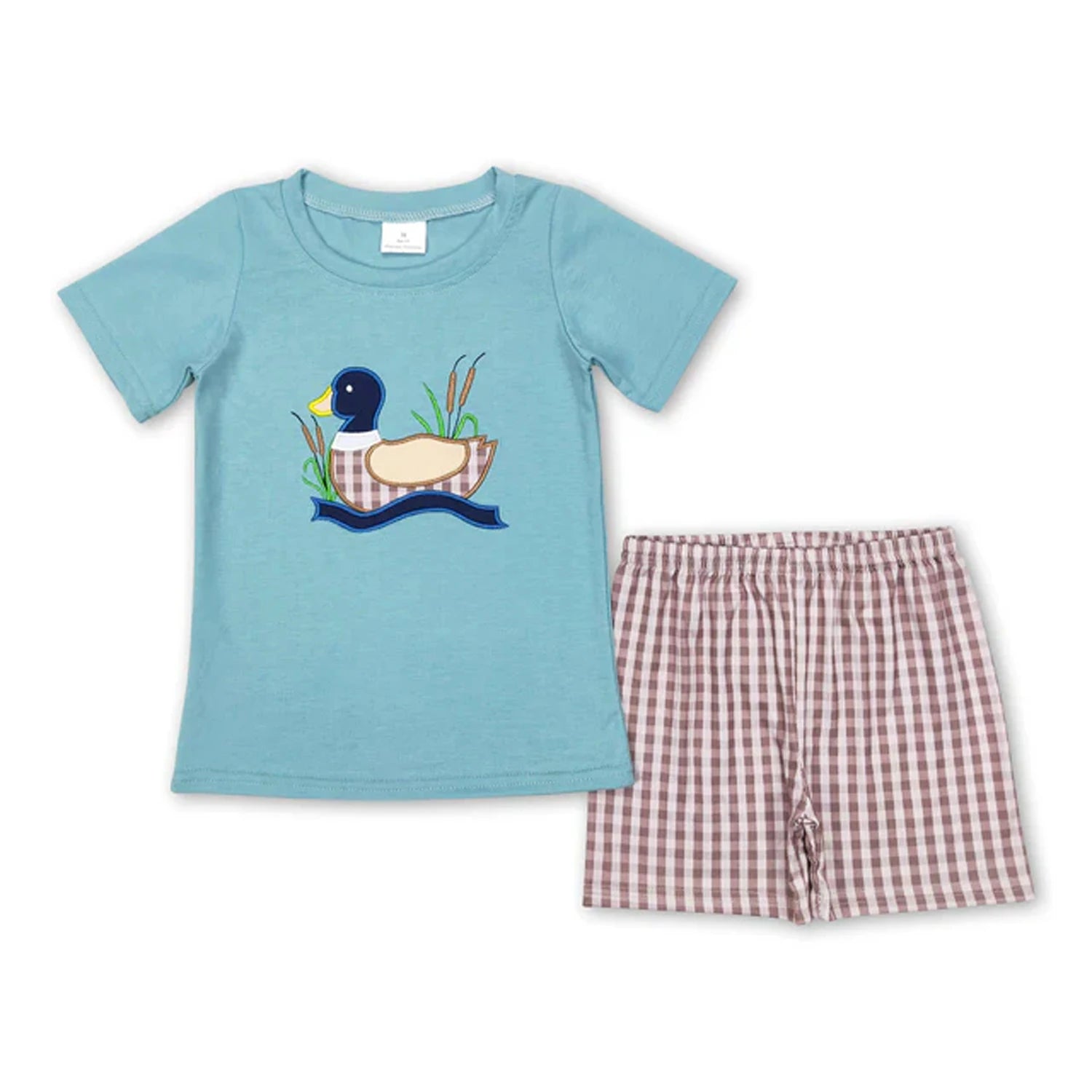 Toddler boy summer outfit set including printed short sleeve T-shirt and elastic waist shorts by I YAN