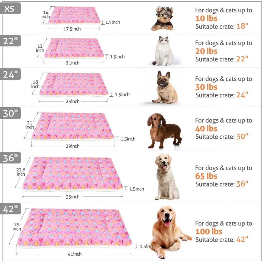 Ultra Soft Pet Bed with Star Print, Washable Crate Mat for Small Dogs & Cats, Reversible Fleece, 14x17.5in Pink