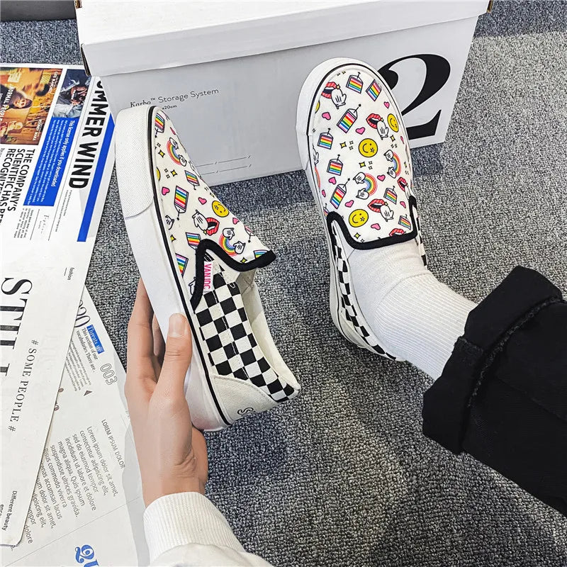 Children Spring Autumn Canvas Shoes Girls One Foot Slip on Shoes Kid Shoes Boys Soft Soled Comfortable Checkerboard Casual Shoes