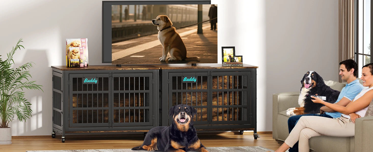 Dog Crate Furniture with Casters,Heavy Duty Dog Kennel Indoor for Large and Medium Dogs,Decorate House as TV Stand,Bedside Table