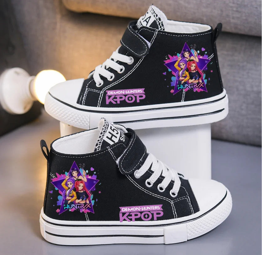 KPop Demon Hunters Canvas Shoes Student Casual Children Slip on Flat Board Shoes Kids Soft Bottom Non Slip Breathable Sneakers