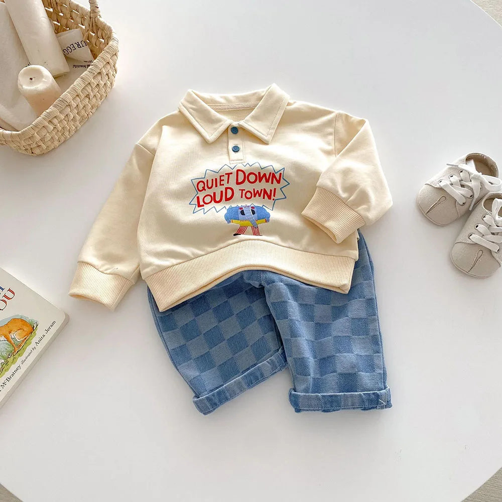 2026 Spring New 1-5Y Children Jeans Boys Denim Pants Mid Waist Girls Trousers Fashion Kids Plaid Pants