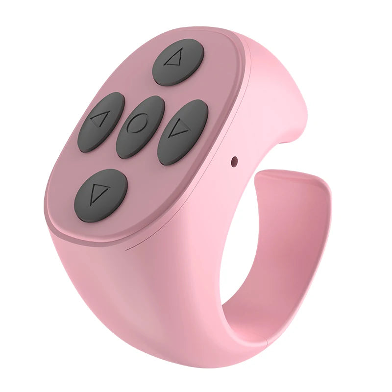 Wireless Bluetooth remote control ring for smartphones, compatible with Xiaomi and Apple, used for selfies and TikTok videos.