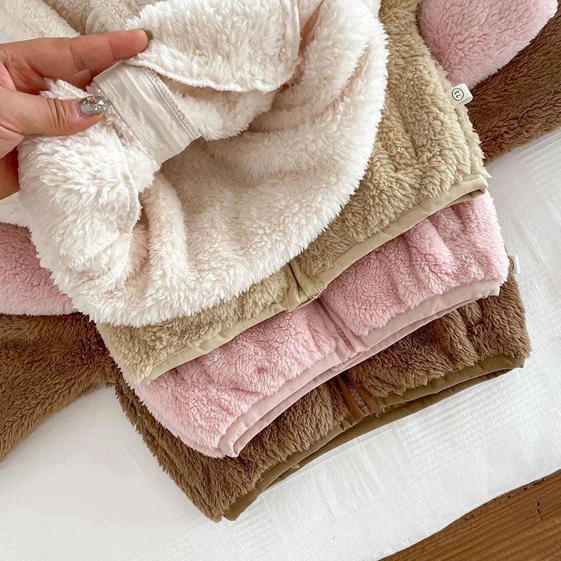 Plush Baby Girls Boys Jacket Spring Autumn Keep Warm Zipper Hooded Outerwear Cute Rabbit Bear Infant Coat 0-5 Years Kids Clothes