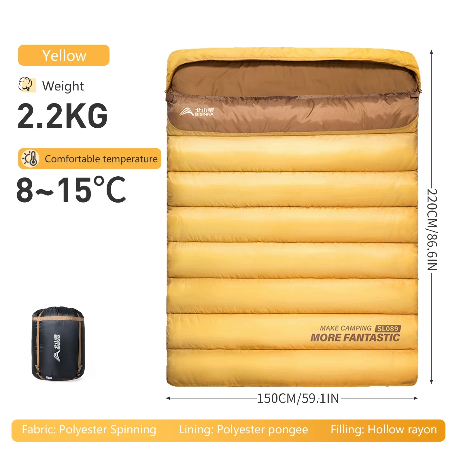 2 Person Camping Sleeping Bag Four Seasons Portable Winter Sleeping Bag for Outdoor Camp Travel Hiking