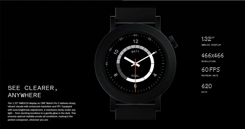 Global Version Nothing CMF Watch Pro 2 1.32”AMOLED 100+watchfaces Bluetooth calls with AI noise reduction multi-system GPS