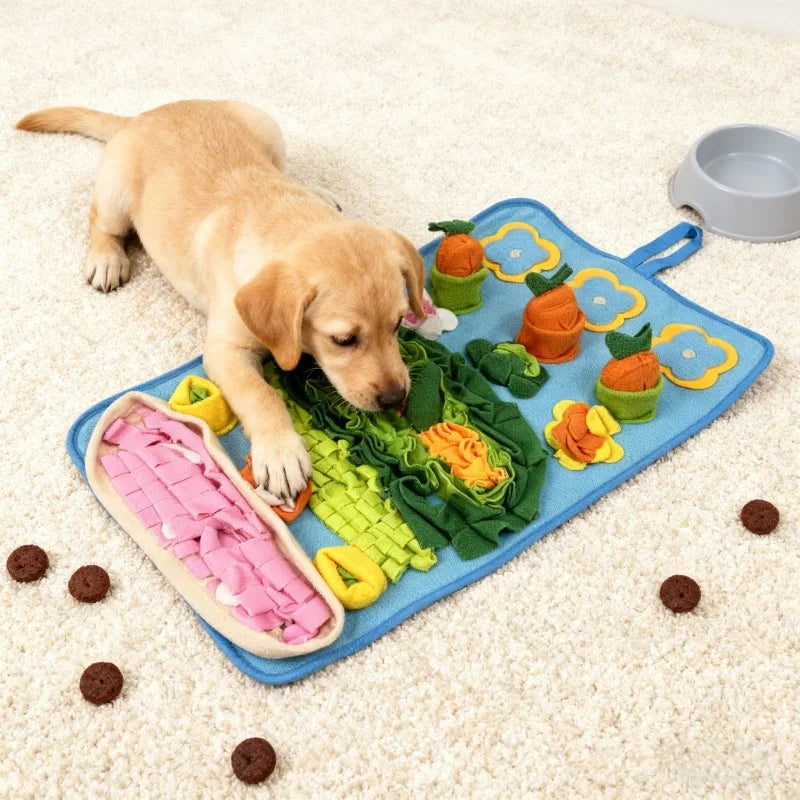 Colorful I YAN Pet Snuffle Mat for dogs, interactive puzzle feeding rug designed to entertain and provide boredom relief.
