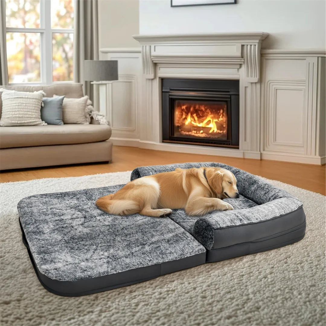 I YAN 180cm giant foldable dog bed with plush cover, orthopedic design, ideal for large dogs, calming and comfortable.
